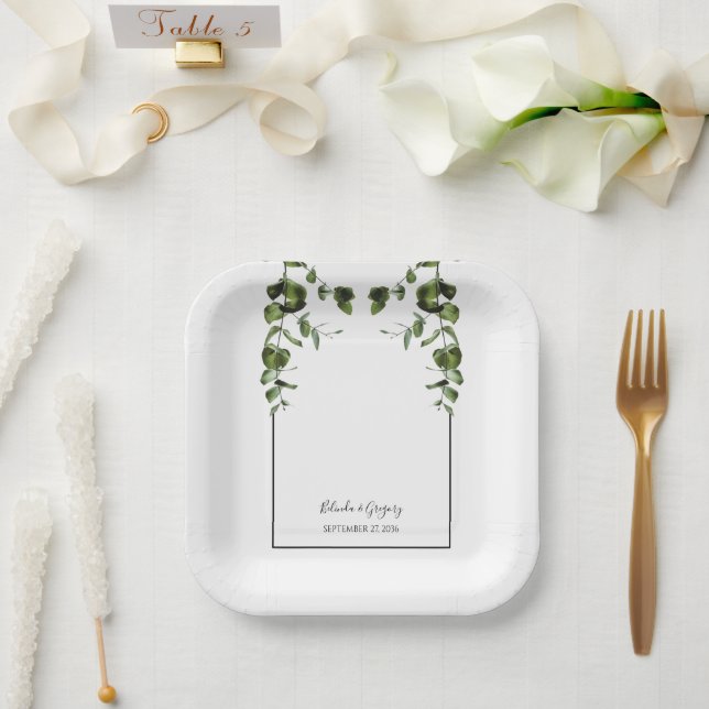 Rustic  Eucalyptus Leaves Wedding  Paper Plate (Wedding)
