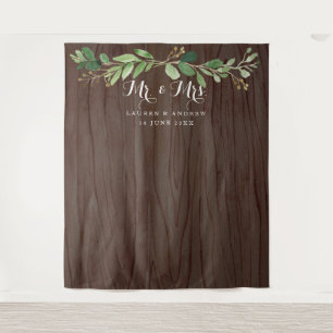 Rustic Eucalyptus Leaves Wedding Photo Backdrop Tapestry