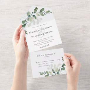 Rustic Eucalyptus Modern Wedding All In One Invitation
