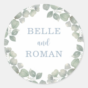 Rustic eucalyptus Monogram Wedding Classic Round Sticker
