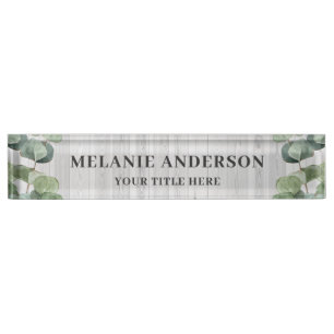 Rustic Eucalyptus on White Wood Wedding Planner Nameplate
