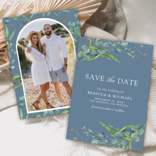 Rustic Eucalyptus Photo Dusty Blue Wedding Save The Date
