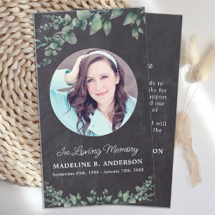 Rustic Eucalyptus Photo Memorial Funeral Thank You Card