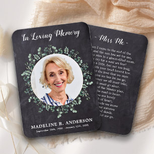Rustic Eucalyptus Photo Silk Memorial Prayer Card