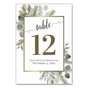 Rustic Eucalyptus & Pine Elegant Boho Wedding Table Number