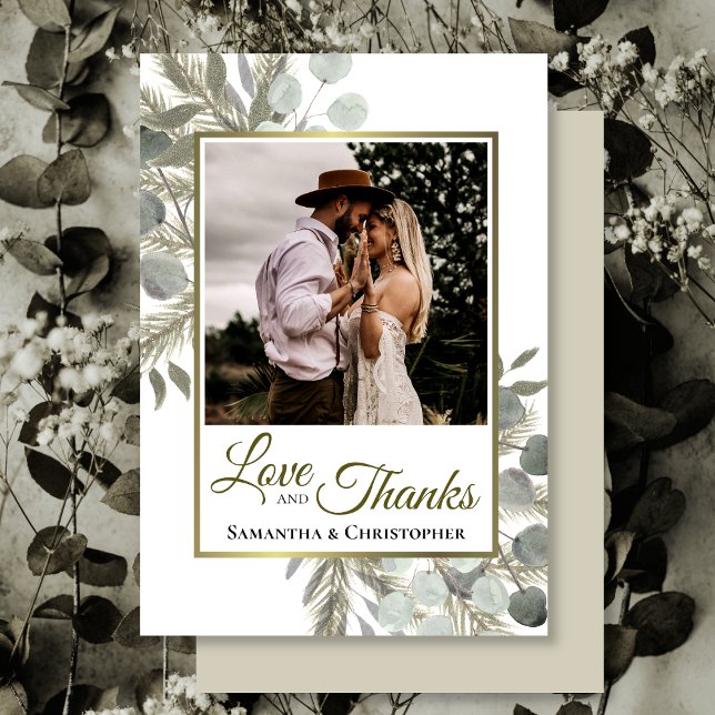 Rustic Eucalyptus & Pine Love & Thanks Wedding Thank You Card (Creator Uploaded)