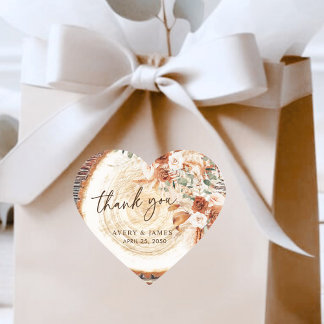Rustic Eucalyptus & Rose Thank You Wedding Favor Heart Sticker