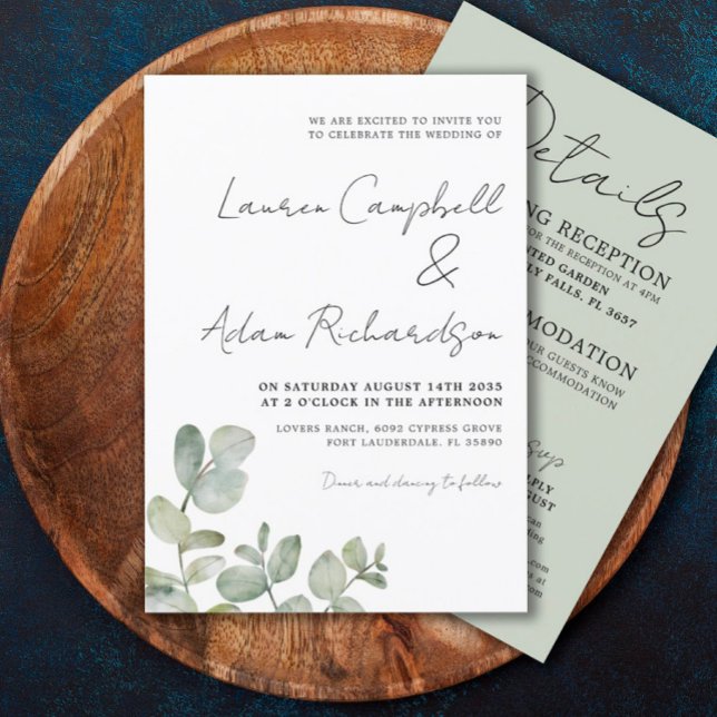 Rustic Eucalyptus Sage Green All In One Wedding  Invitation (Creator Uploaded)