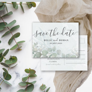 Rustic Eucalyptus Sage Green Save the Date  Postcard