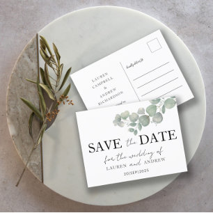 Rustic Eucalyptus Sage Green Save the Date Postcard