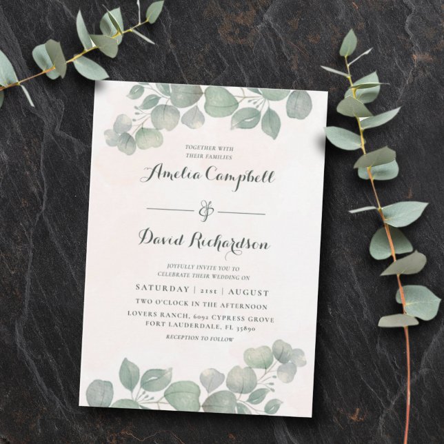 Rustic Eucalyptus Sage Green Wedding Invitation (Creator Uploaded)