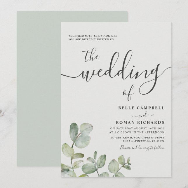 Rustic Eucalyptus Sage Green Wedding  Invitation (Front/Back)
