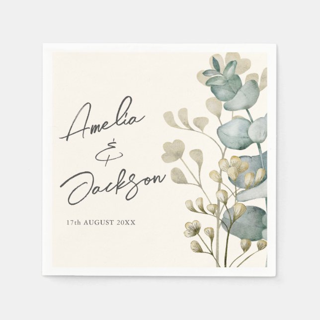 Rustic Eucalyptus Sage Green Wedding Napkins (Front)