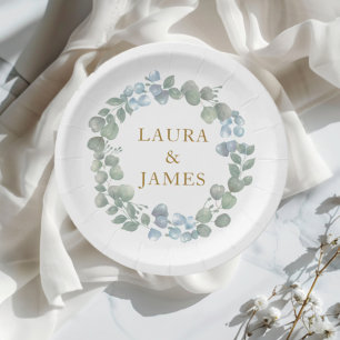 Rustic Eucalyptus Sage Green Wedding paper plate
