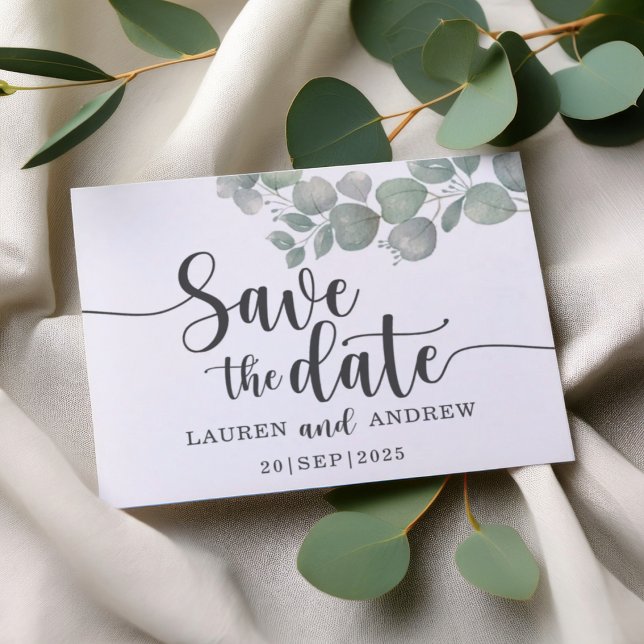 Rustic Eucalyptus Sage Green Wedding Save the Date Postcard (Creator Uploaded)