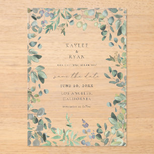 Rustic Eucalyptus Save the Date Acrylic Invitations