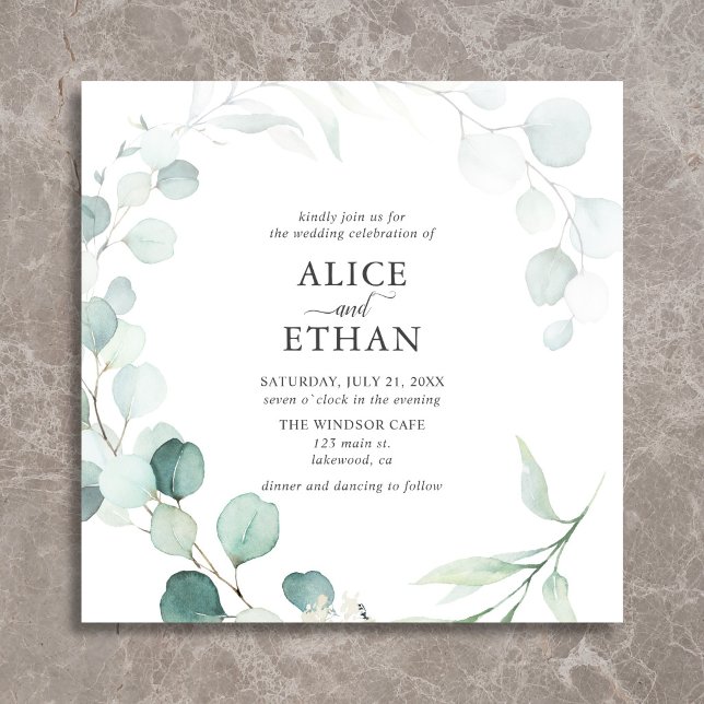 Rustic Eucalyptus Script Summer Wedding Invitation (Creator Uploaded)
