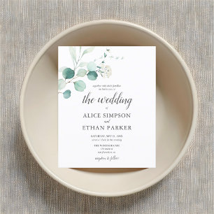 Rustic Eucalyptus Script Summer Wedding Invitation Postcard