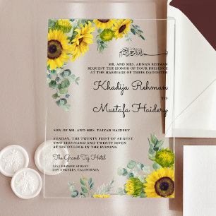 Rustic Eucalyptus Sunflower Islamic Muslim Wedding Acrylic Invitations