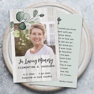 Rustic Eucalyptus Sympathy Prayer Photo Card