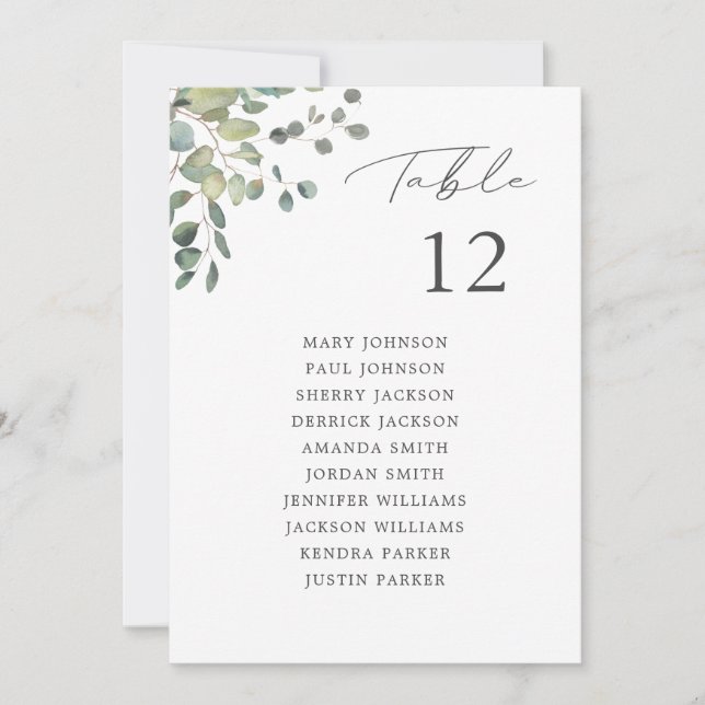 Rustic Eucalyptus Table Number Seating Chart (Front)