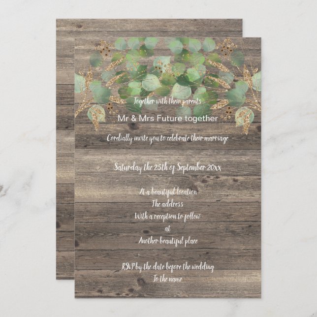 RUSTIC EUCALYPTUS TIMBER WEDDING INVITATION (Front/Back)