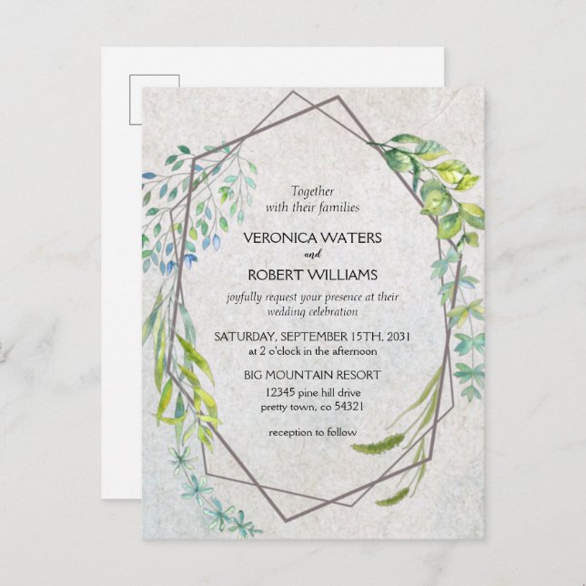 Rustic Eucalyptus Watercolor Greenery Wedding Invitation Postcard (Front/Back)