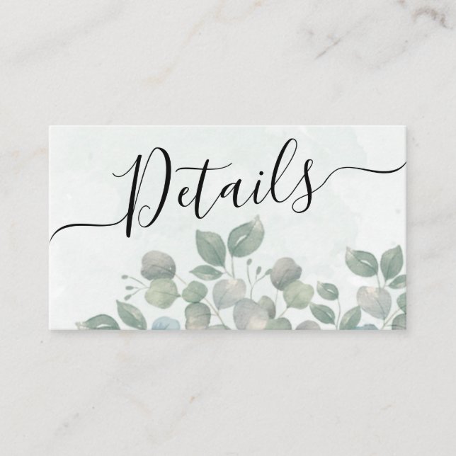Rustic Eucalyptus Watercolor Sage Green Wedding Enclosure Card (Front)