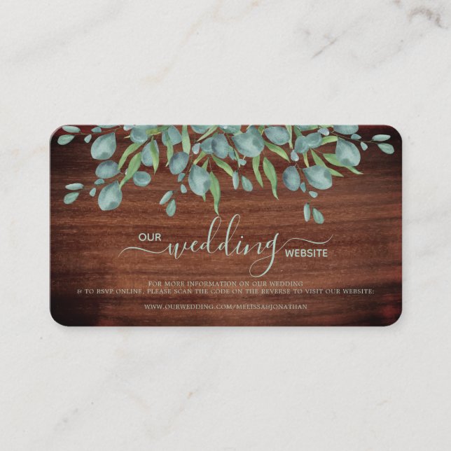 Rustic Eucalyptus Wedding QR Code RSVP Card (Front)