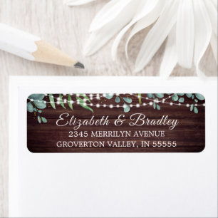 Rustic Eucalyptus Wood Greenery Lights Return Address Label