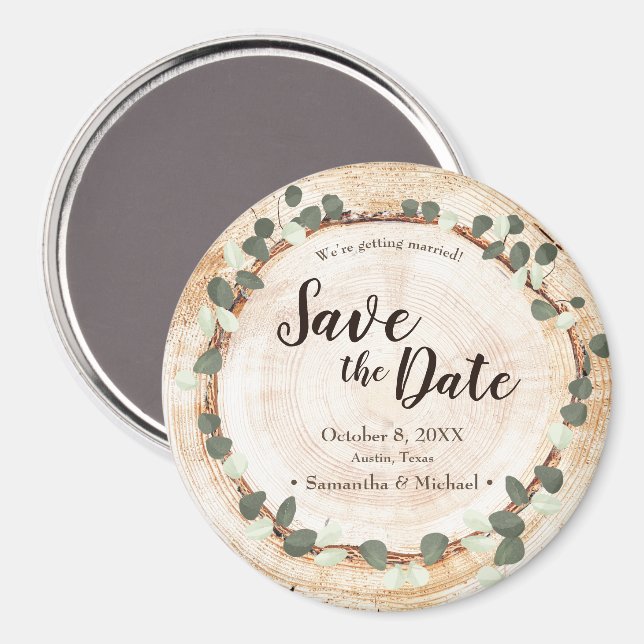 Rustic Eucalyptus Wood Slice wedding magnet (Front/Back)