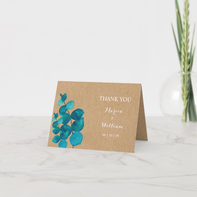 Rustic Eucalyptus Woodland Wedding Thank You (Front)