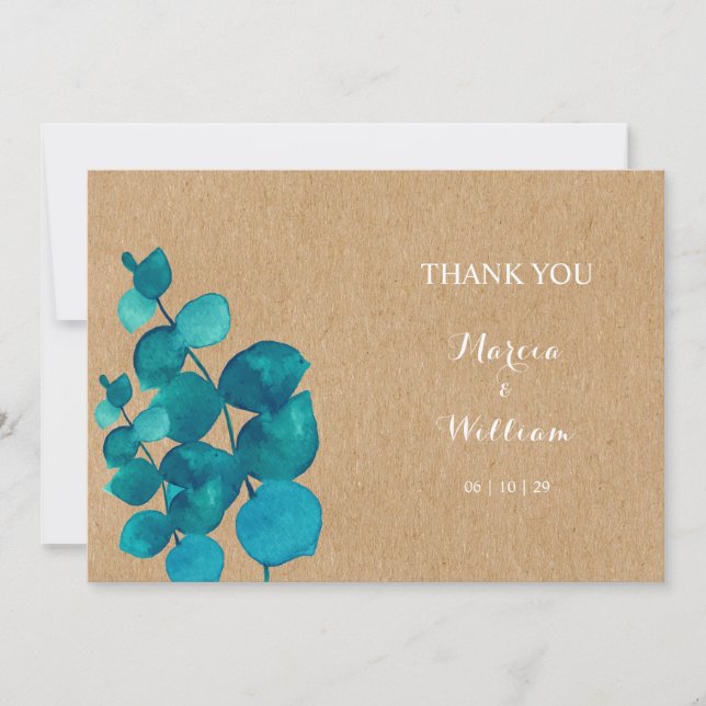 Rustic Eucalyptus Woodland Wedding Thank You (Front)