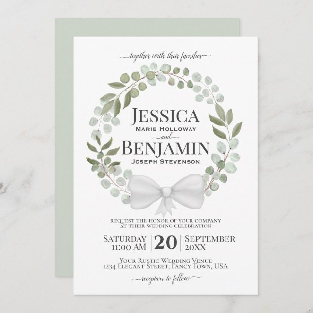 Rustic Eucalyptus Wreath Elegant Boho Wedding Invitation (Front/Back)