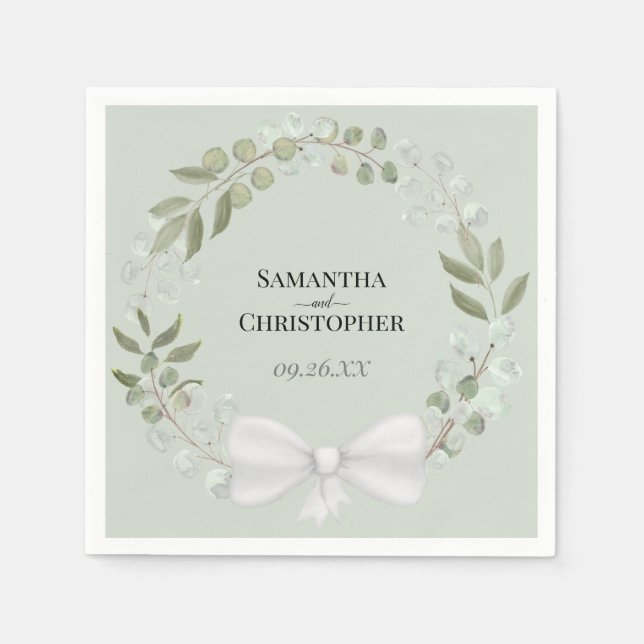Rustic Eucalyptus Wreath Elegant Green Wedding Napkin (Front)