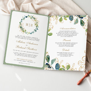 Rustic Eucalyptus Wreath QR Code Wedding Invitation