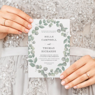 Rustic Eucalyputus Dusty Blue Wedding Invitation