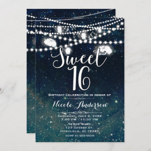 Rustic Evening Night Sky Mason Jar Lights SWEET 16 Invitation