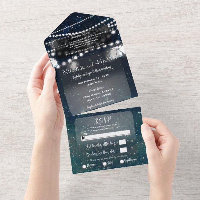 Rustic Evening Sky Mason Jar Lights Wedding  All In One Invitation (Tearaway)