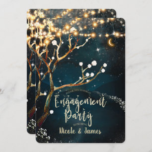 Rustic Evening Tree Lights Starry Engagement Party Invitation