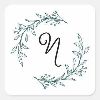 Rustic Evergreen Personalised Name Initial Wreath Square Sticker