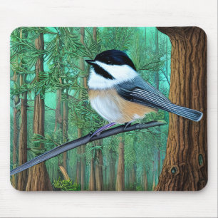 Rustic Evergreen Pine Chickadee Mouse Pad