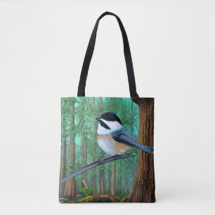 Rustic Evergreen Pine Chickadee Tote Bag
