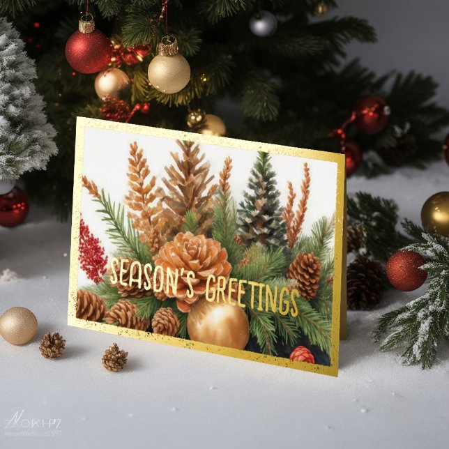 Rustic Evergreen Pinecone Watercolor Holiday Card (Creator Uploaded)