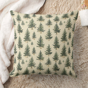Rustic Evergreen Tree Sketch Cream Woodland Cushion
