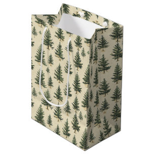 Rustic Evergreen Tree Sketch Cream Woodland Medium Gift Bag