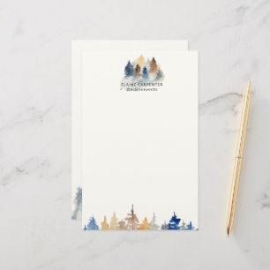 Rustic Evergreen Trees Monogram Stationery Paper