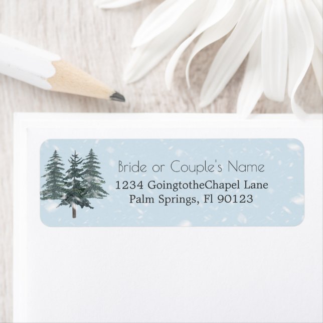 Rustic Evergreen Winter Pine Trees Return Address Label (Insitu)