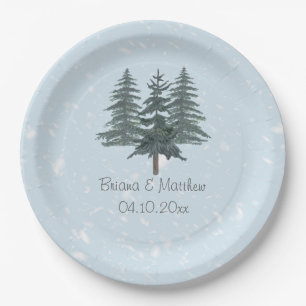 Rustic Evergreen Winter Pine Wedding Paper Plate
