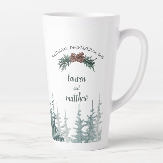 Rustic Evergreen Winter Wedding Latte Mugs (Right)